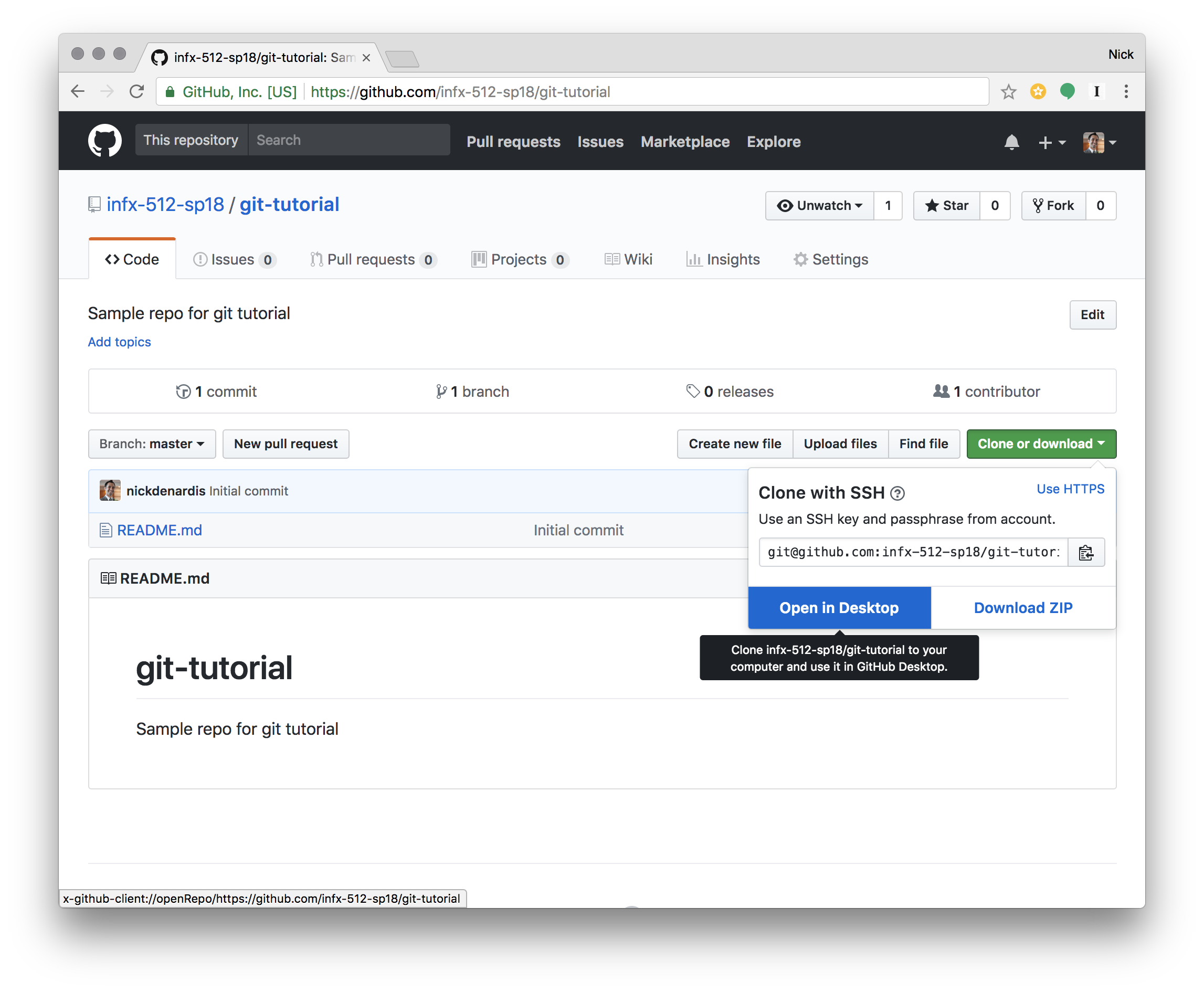 Screenshot of cloning a repository on GitHub