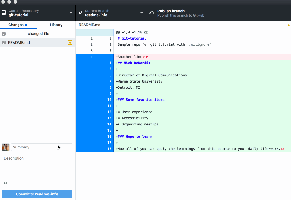 Animation of committing and publishing to GitHub