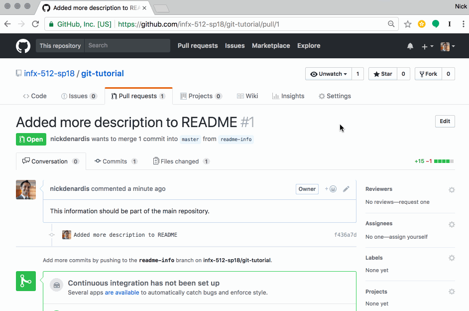 Animation of merging in a pull request