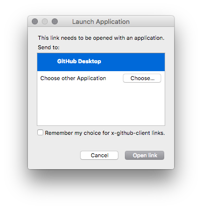 Screenshot of dialog to open GitHub Desktop